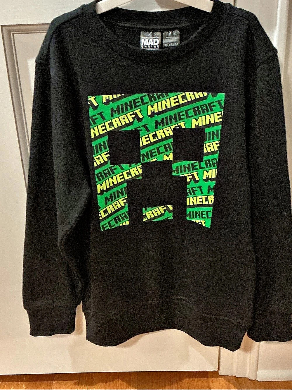 MAD ENGINE Minecraft Creeper Graphic Crewneck Sweatshirt Creeper Graphic
